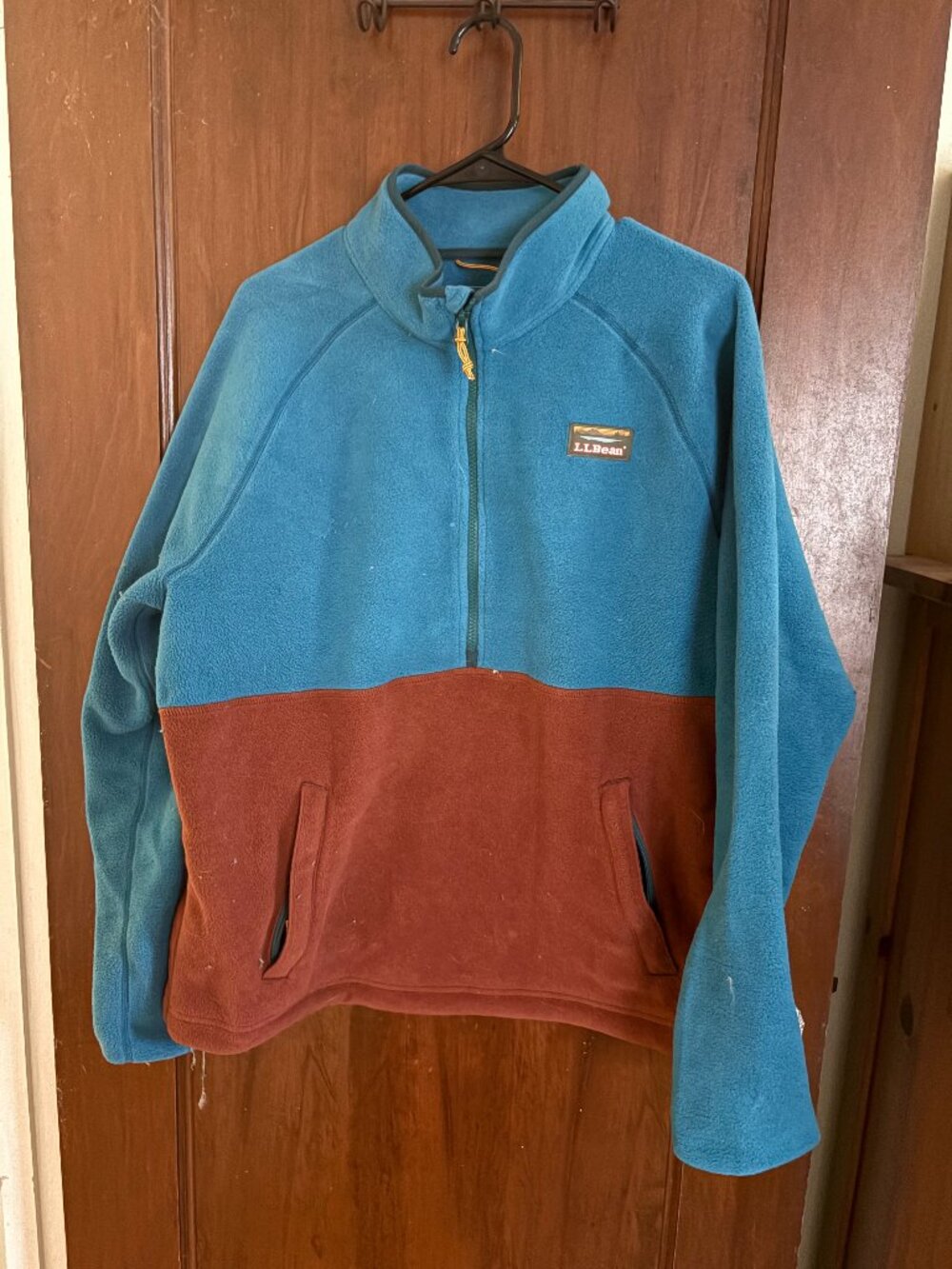 LLBean Colorblock Fleece Pullover, size L